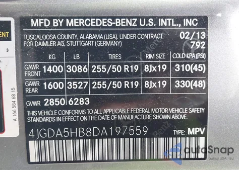 2013 Mercedes-Benz Ml 350 4Matic from USA, damaged, VIN 4JGDA5HB8DA197559